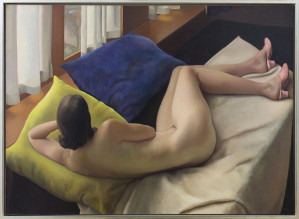 Liggend naakt voor het raam