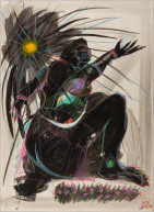 Vrouw met zon in zwart