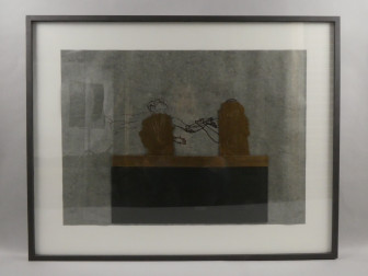 Abstract bronze sculpture upon a blackgranite abstract base