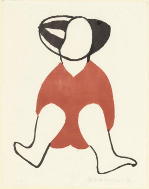 Zittende figuur in rood