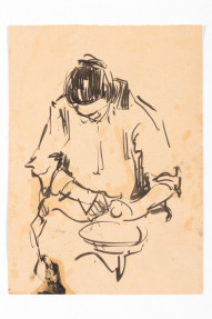 Moeder van de schilder, aardappelen schillende