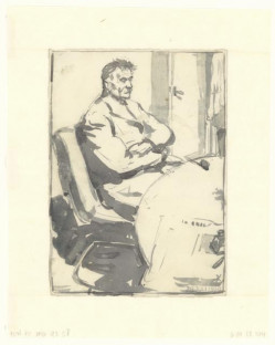 De vader van de schilder, zittend aan tafel op een Gispen-stoel