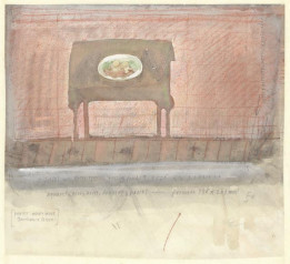 Tafel met eten tegen rossig fond