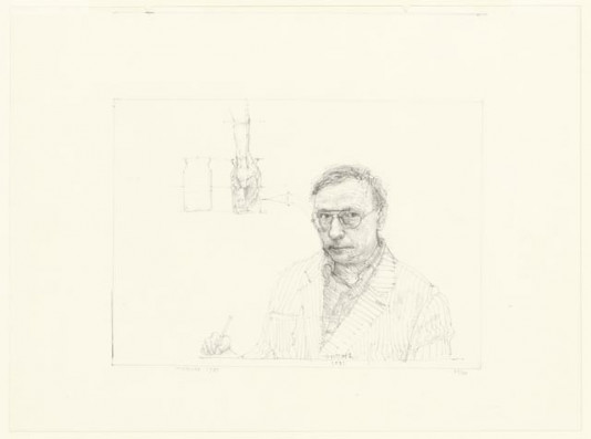 Zelfportret met hand in glas