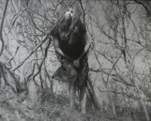 Vrouwenfiguur in bos