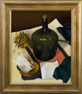 Stilleven met groene fles