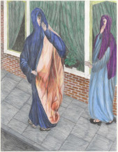 Gesluierde vrouw geeft zich bloot