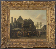 Comedianten op een plein te Keulen