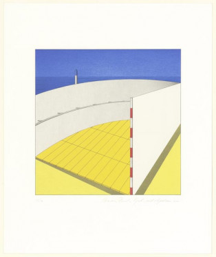 Geel-wit object aan zee