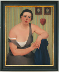 Jonge vrouw met portretjes