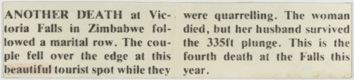 Krantenartikel over een ongeluk in Zimbabwe